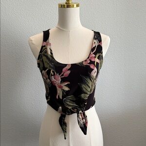 Babaton Black Floral Tie-Front Tank Top Size XXS
